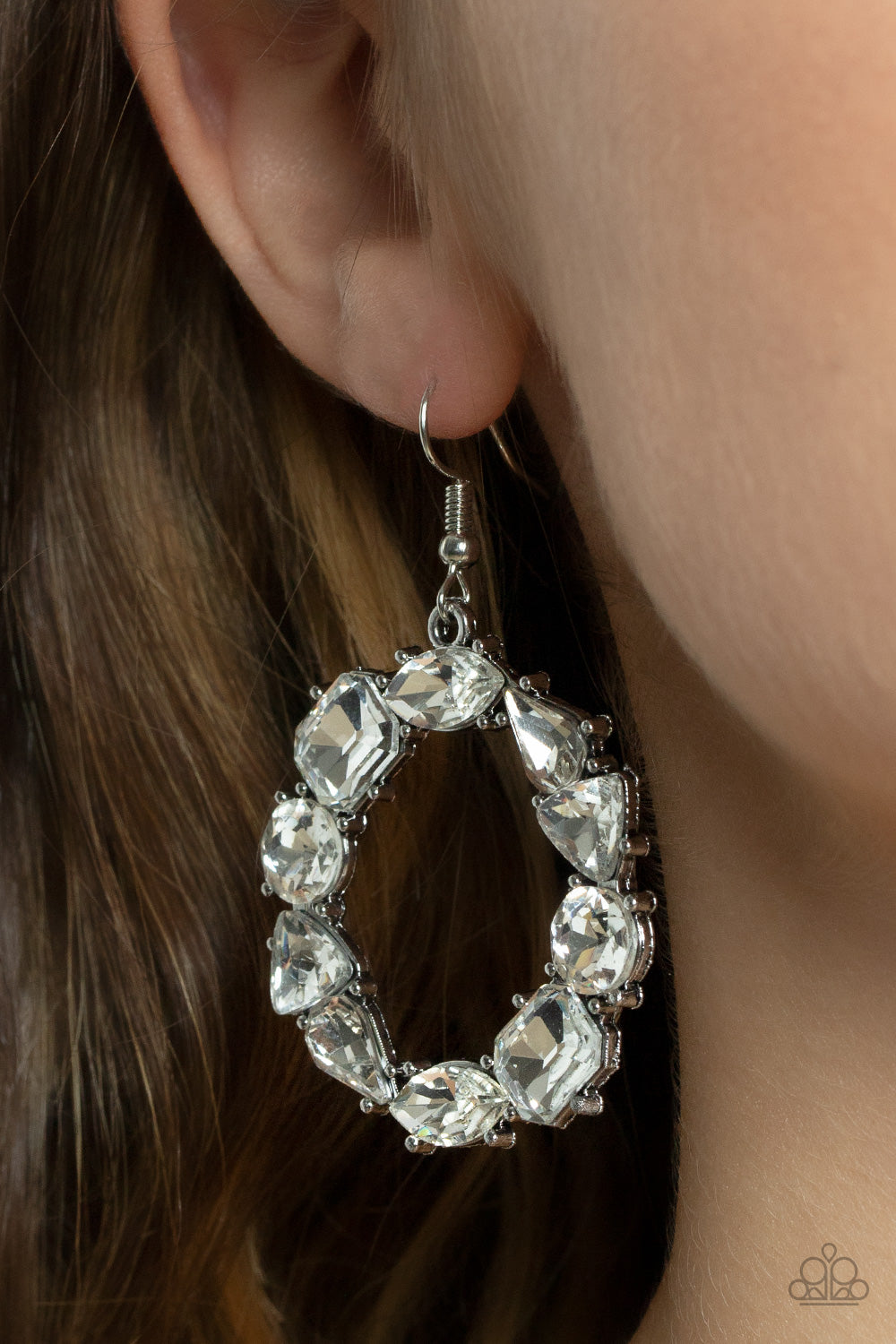 GLOWING in Circles - White Earring - Paparazzi Accessories